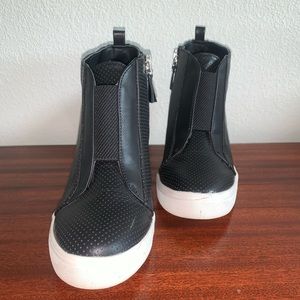 MIA Black Pleather Wedge Booties